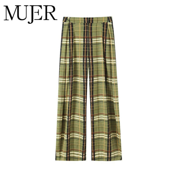 Plaid Wide Leg Mid-Waist Pants Plaid Wide Leg Mid-Waist Pants