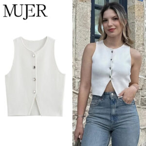 Knit Button Crop Top with Streetwear Edge Knit Button Crop Top with Streetwear Edge