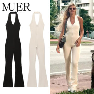 Sleeveless Backless High-Waist Flared Jumpsuit