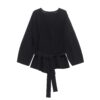 Belted Wrap Knit Blazer with Shoulder Pads Belted Wrap Knit Blazer with Shoulder Pads