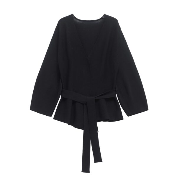 Belted Wrap Knit Blazer with Shoulder Pads Belted Wrap Knit Blazer with Shoulder Pads