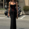 Halter Mesh Patchwork Maxi Dress with Ribbon Detail Halter Mesh Patchwork Maxi Dress with Ribbon Detail