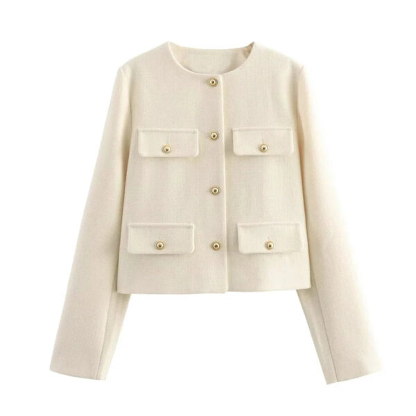 Cropped Tweed Button Jacket with Lined Interior Cropped Tweed Button Jacket with Lined Interior