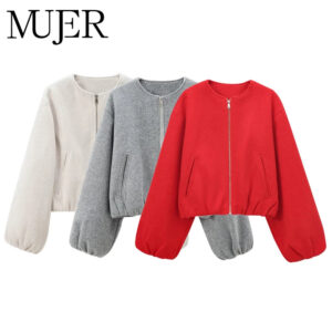Soft Cropped Zipper Bomber Jacket