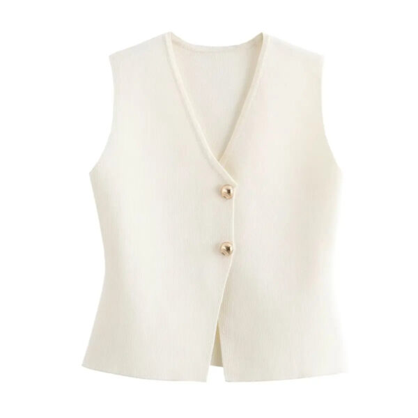 Cropped V-Neck Knit Button Vest