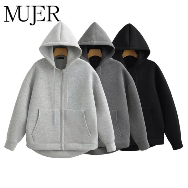 Oversized Zip-Up Hooded Sweatshirt – Long Sleeve Autumn Jacket