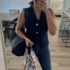 Cropped V-Neck Knit Button Vest