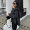 Plush Asymmetric Scarf Collar Winter Coat – Padded Long Sleeve Jacket