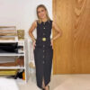Sleeveless Belted Button-Front Midi Dress Sleeveless Belted Button-Front Midi Dress
