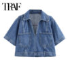 Denim Cropped Shirt and Skort Two-Piece Set Denim Cropped Shirt and Skort Two-Piece Set