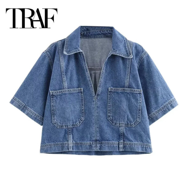 Denim Cropped Shirt and Skort Two-Piece Set Denim Cropped Shirt and Skort Two-Piece Set