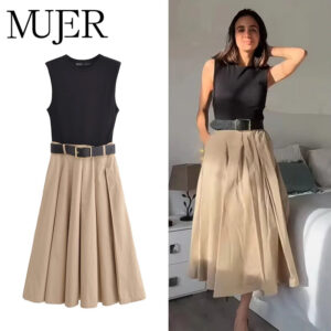 Belted Pleated Sleeveless Midi Dress Belted Pleated Sleeveless Midi Dress