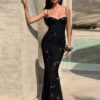 Floral Embroidery V-Neck Backless Maxi Dress