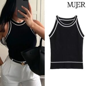 Sculpted Knit Sleeveless Patchwork Crop Top