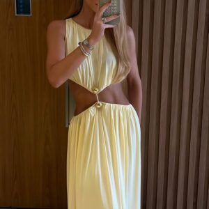 Elegant Metal Patchwork Sleeveless Maxi Dress Elegant Metal Patchwork Sleeveless Maxi Dress