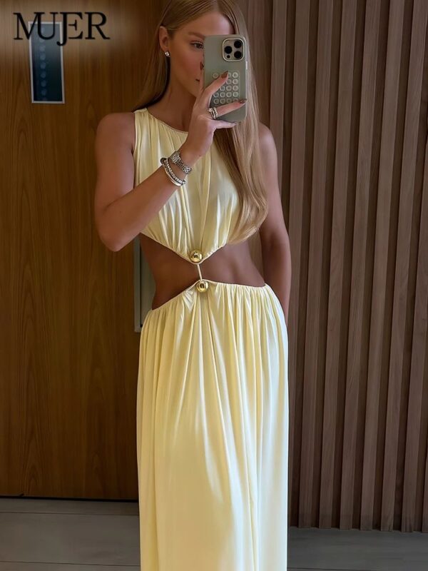 Elegant Metal Patchwork Sleeveless Maxi Dress Elegant Metal Patchwork Sleeveless Maxi Dress