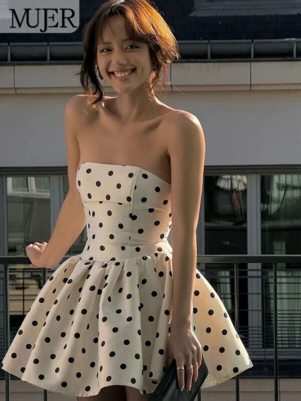 Polka Dot Chest Wrap Backless Mini Dress