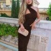Ruched Halter Bodycon Maxi Dress Ruched Halter Bodycon Maxi Dress